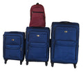 3-Piece Navy Fabric Spinner Luggage Set with Red Travel Backpack