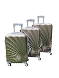 3 Piece Hard Outer Shell Lightweight Spiral Metallic Luggage Bag Set - Brown