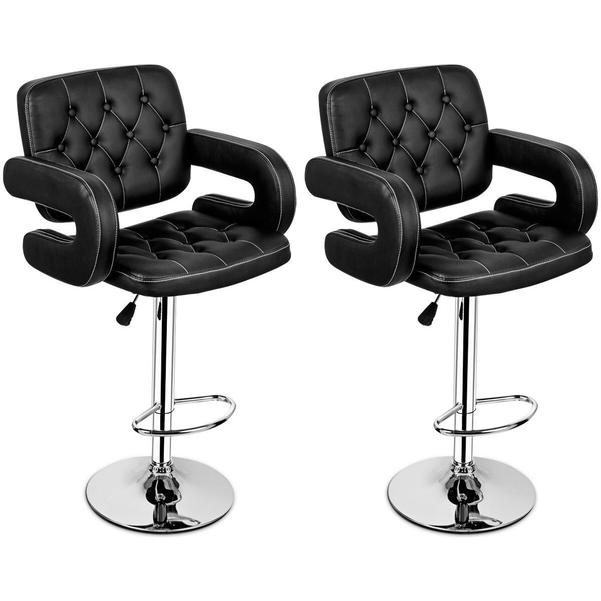 Faux Leather Luxury Barstools with armrests - set of 2 - Black