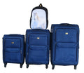 Navy Blue 3-Piece Fabric Spinner Luggage Set with White Horse Backpack