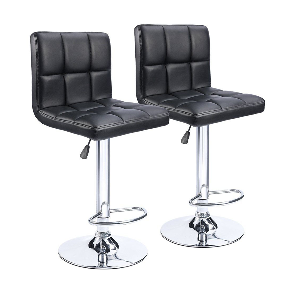 Set of 2 Black PU Leather Hydraulic Lift Counter Bar Stool Dining Chair - Black