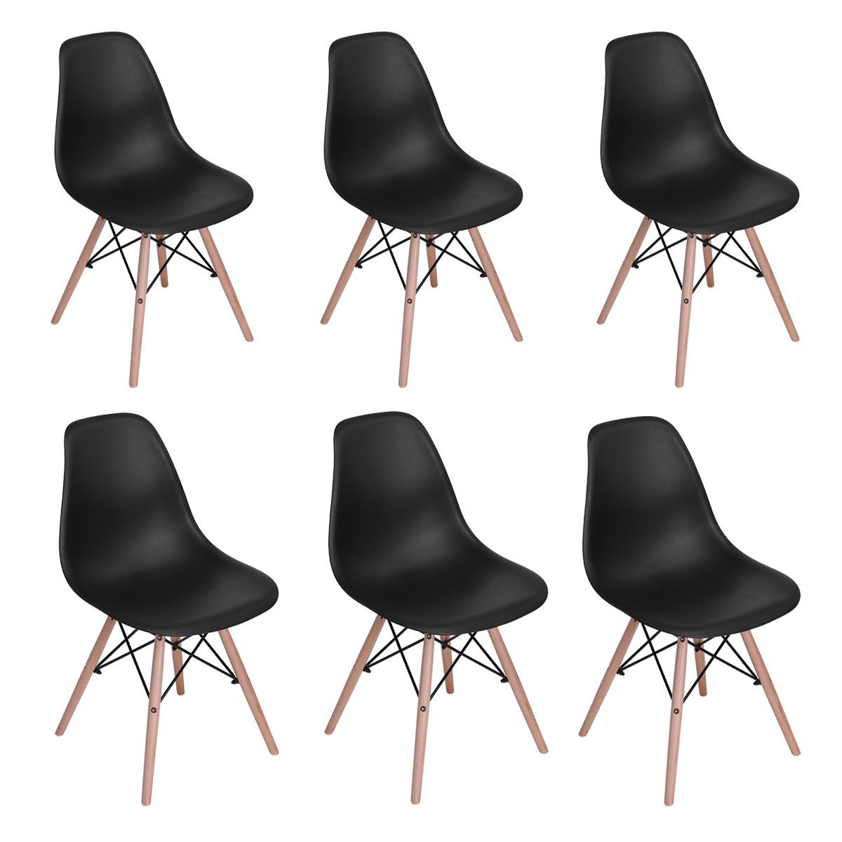 Wooden Leg Dining Chairs - Pack of Six - Black Colour