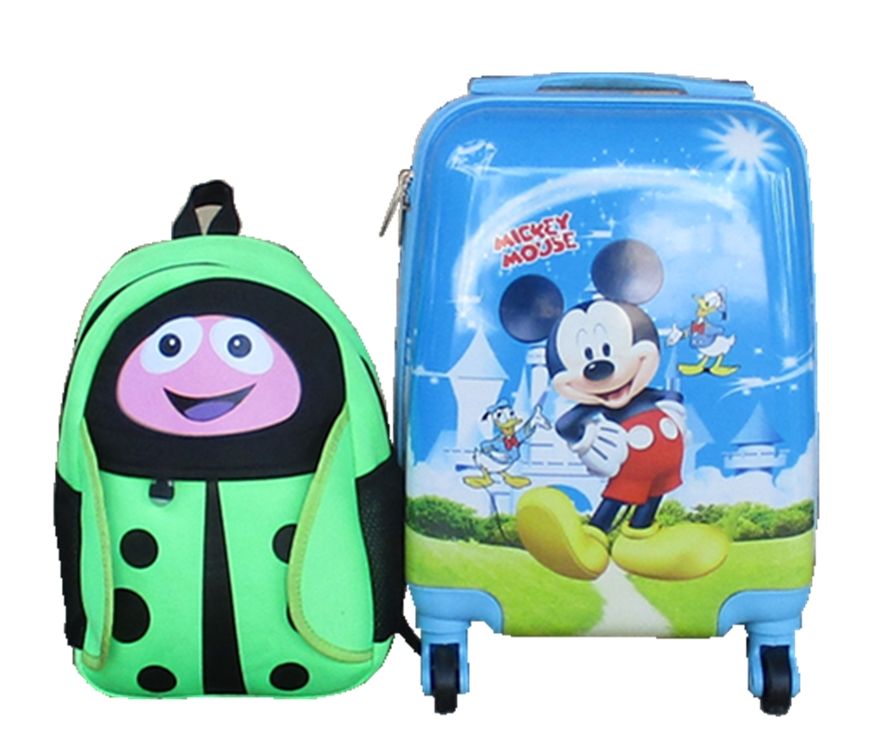Disney Mickey Mouse Kids Suitcase & Green Ladybug Backpack Set-Travel Combo
