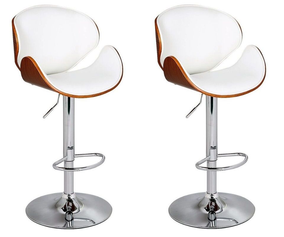 Bar Stools / Kitchen Breakfast Chairs – Pack of 2-White / Brown Colour