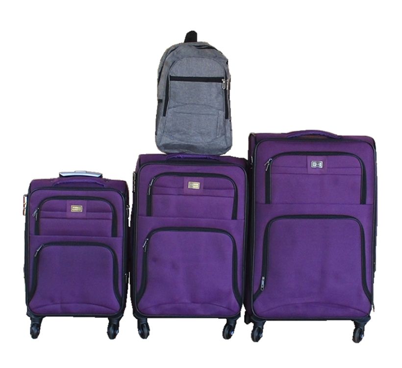 3-Piece Purple Fabric Spinner Luggage Set with Travel Backpack