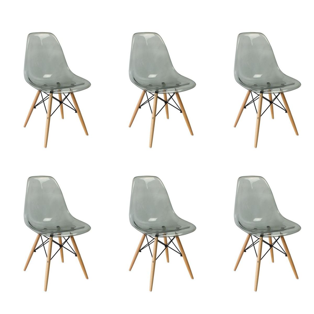 6 Pcs Of Multifunctional Modern Design Transparent Eames Chairs Set - Light Black Transparent
