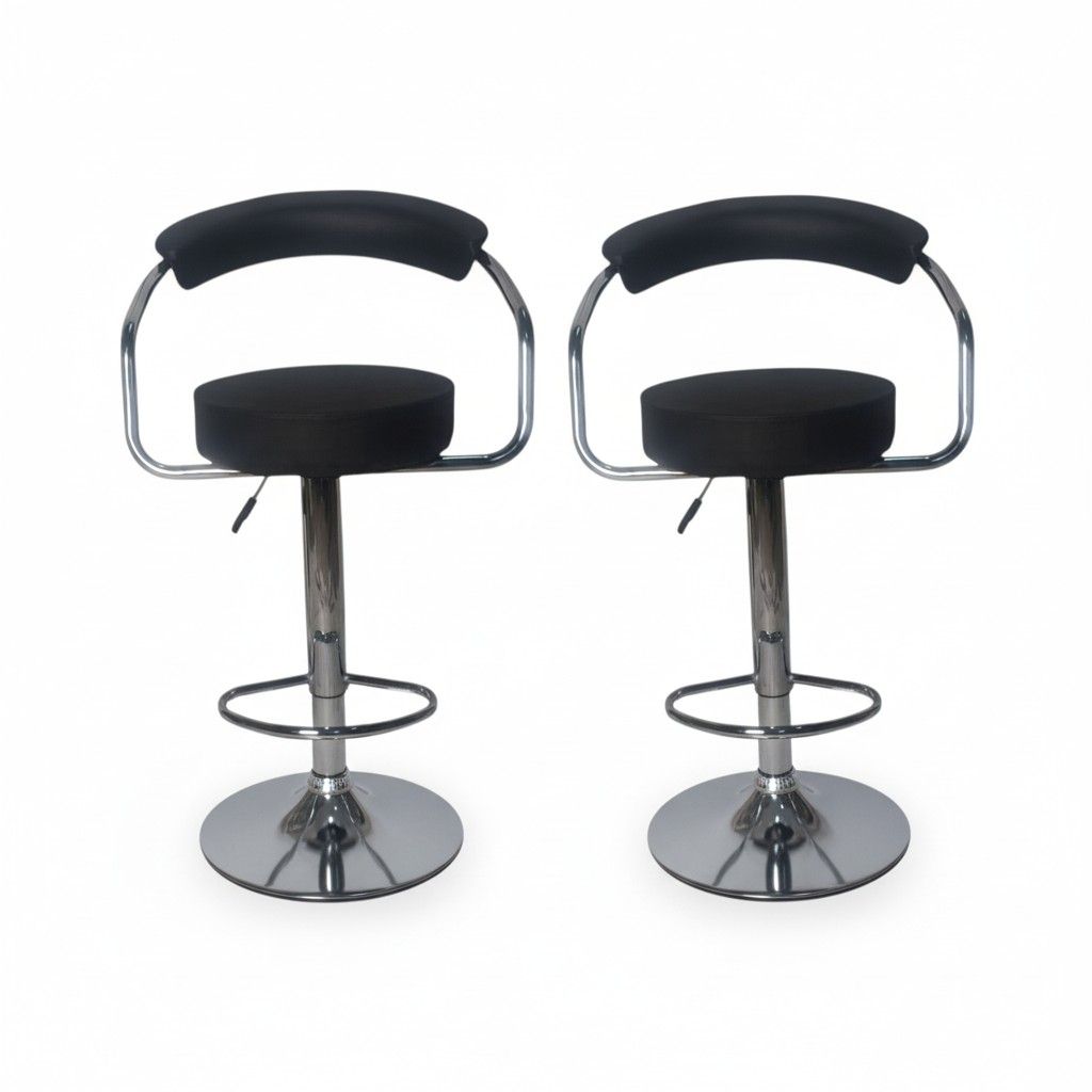 SMTE 319 - Modern Swivel Bar Stools - Black/Silver - Set of 2