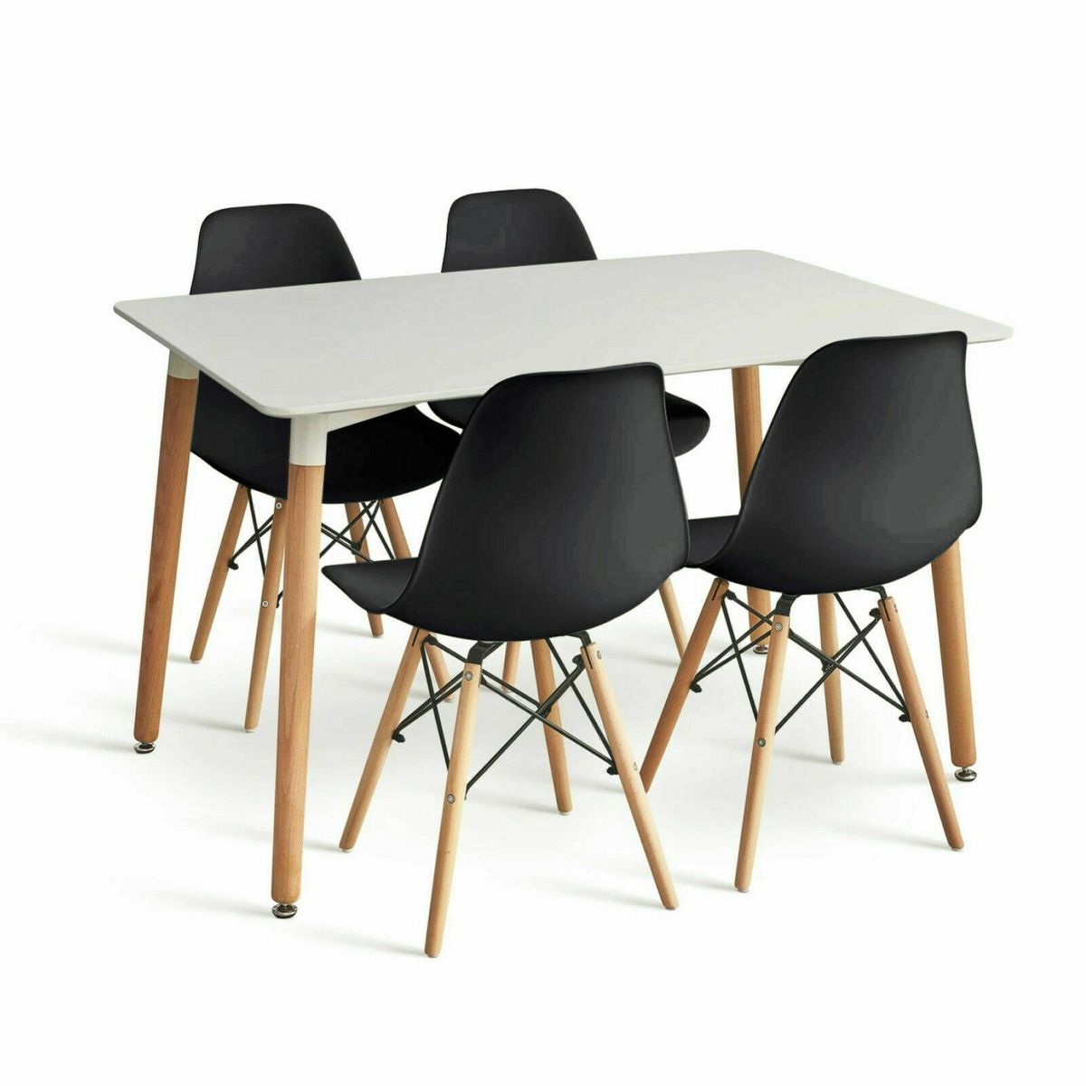Dining Table & 4 Wooden Dining Chairs - Black