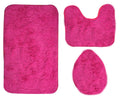3 Piece Fluffy Toilet Seat Cover & Bathroom Mats Set - Hot Pink