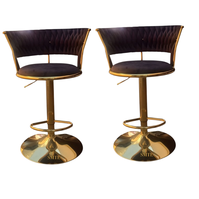 SMTE - Modern Swivel Bar Stools - Black/Gold - Set of 2