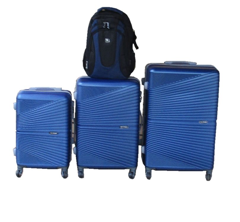 Blue 3-Piece ABS Hard Shell Luggage Set + Black & Navy Travel Backpack