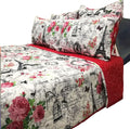 5 Piece Quilt Set Red Eiffel Tower Bedspread Set