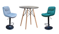 Soft Padded Perla Black Based Bar Stool and Black Wooden Leg Table Set - Grey