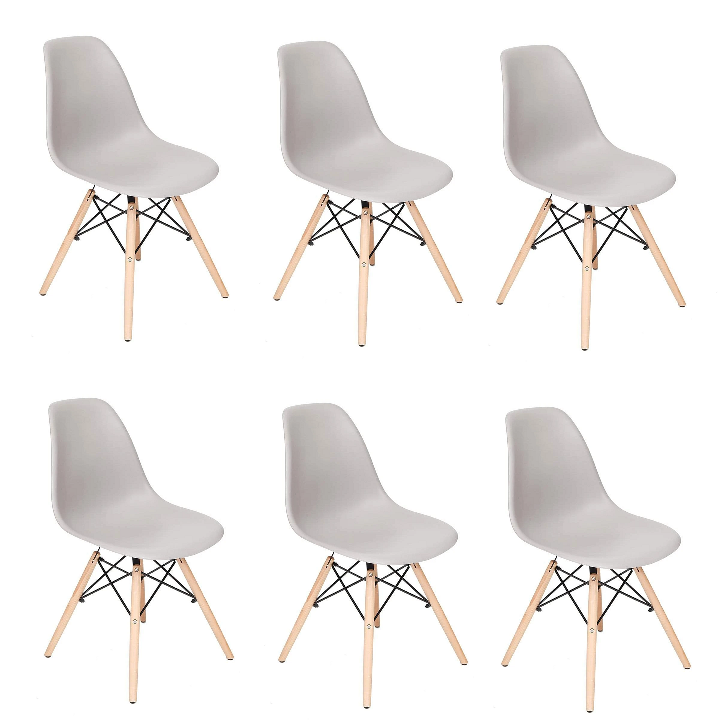6 x Wooden Leg Chairs - Grey