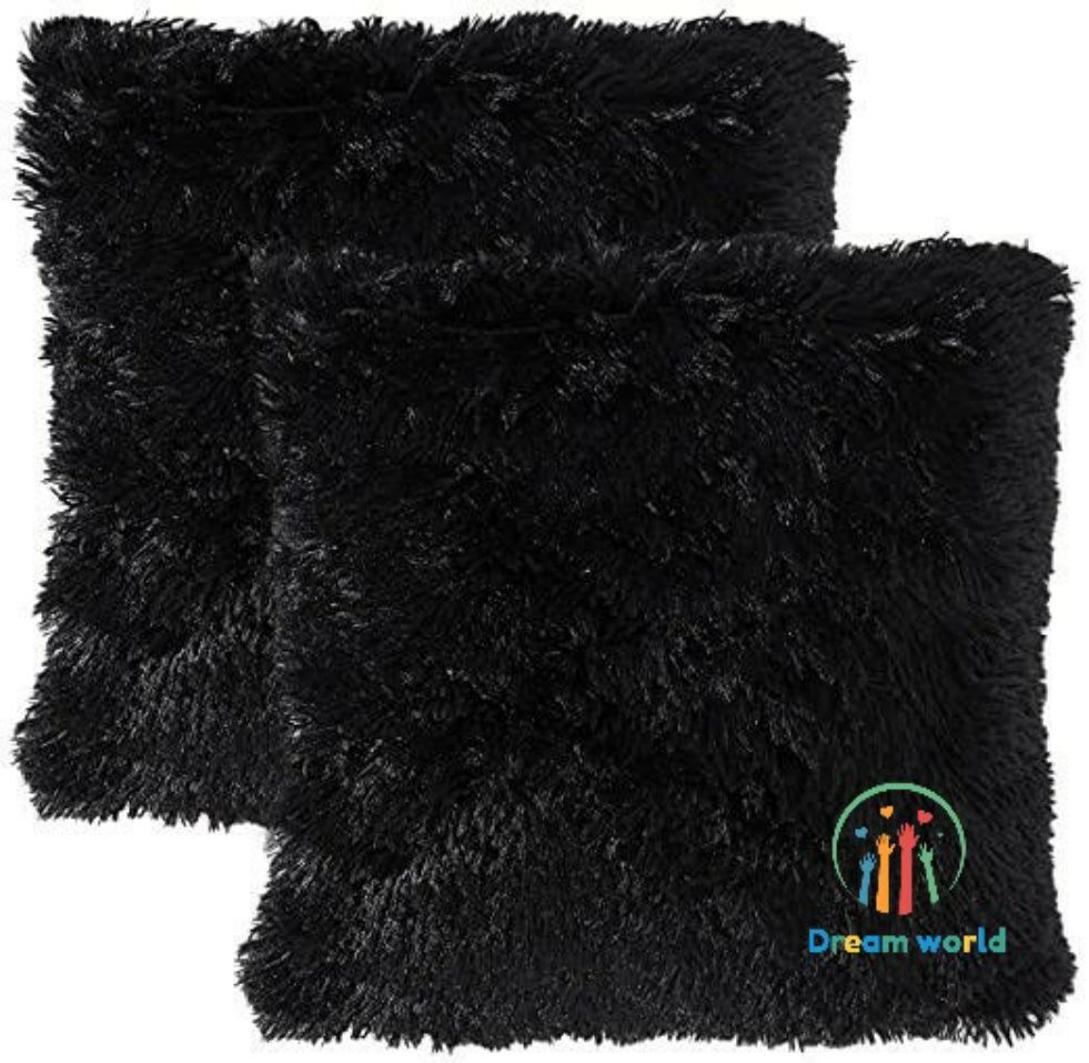 Soft Fluffy Pillow cover Set - Black