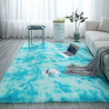 150 x 180cm Plush Two Tone Fluffy Carpet - Shaggy & Foldable Rugs - Cyan