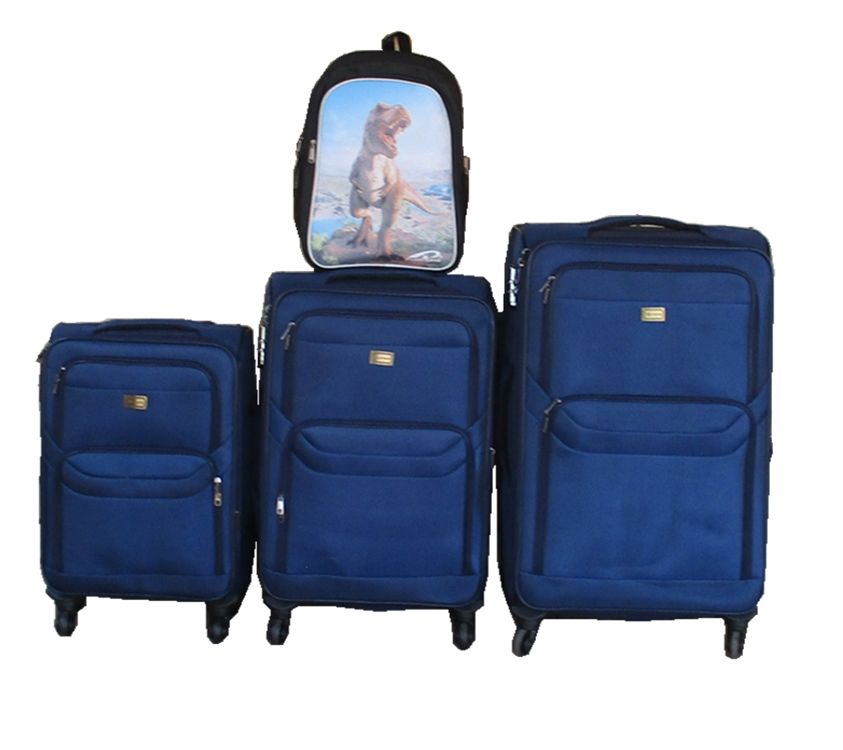 Navy Fabric Spinner Luggage Set with Dinosaur Backpack