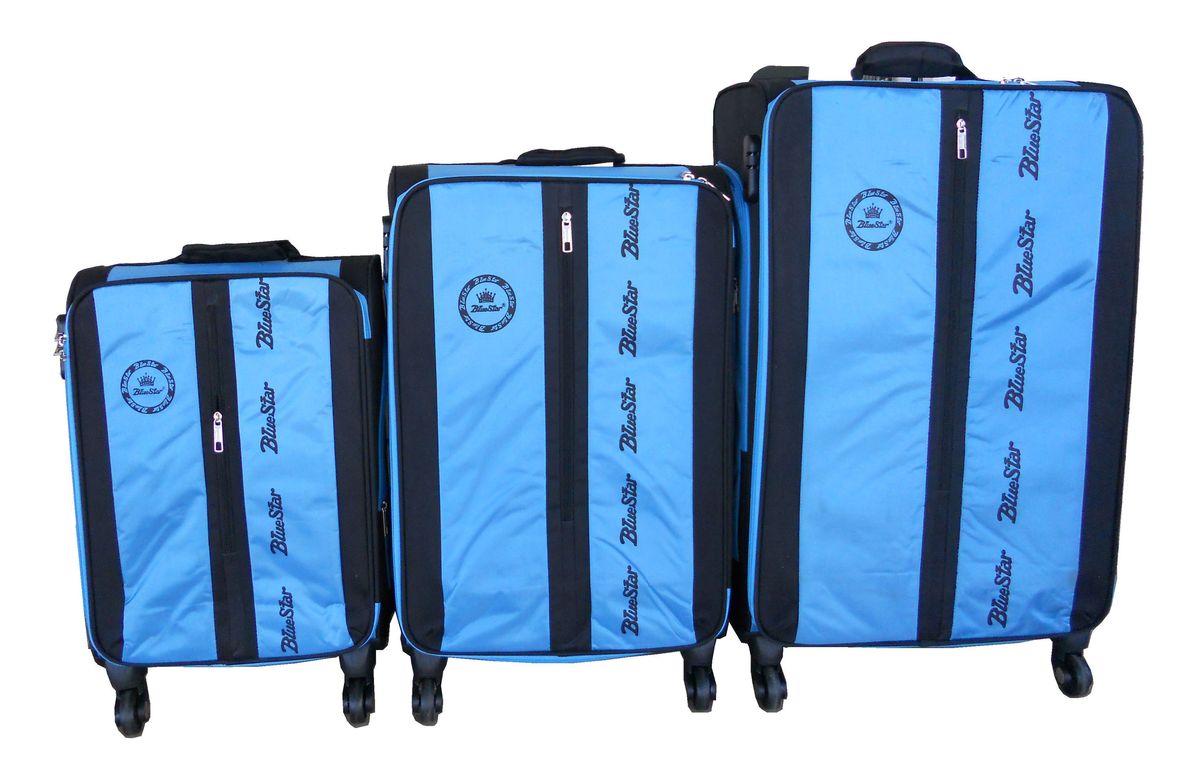 Trolley 3 Piece Travel Luggage Spinner - Rainproof Silk - Light Blue