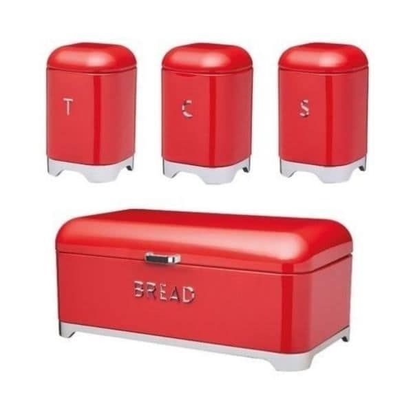 Bread Bin & Canister Set 4pc Red