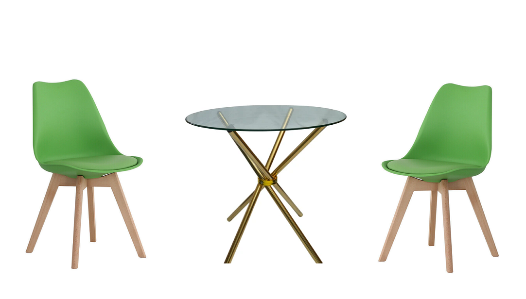 3 Piece Table and Wooden Leg Chairs - Green, Gold