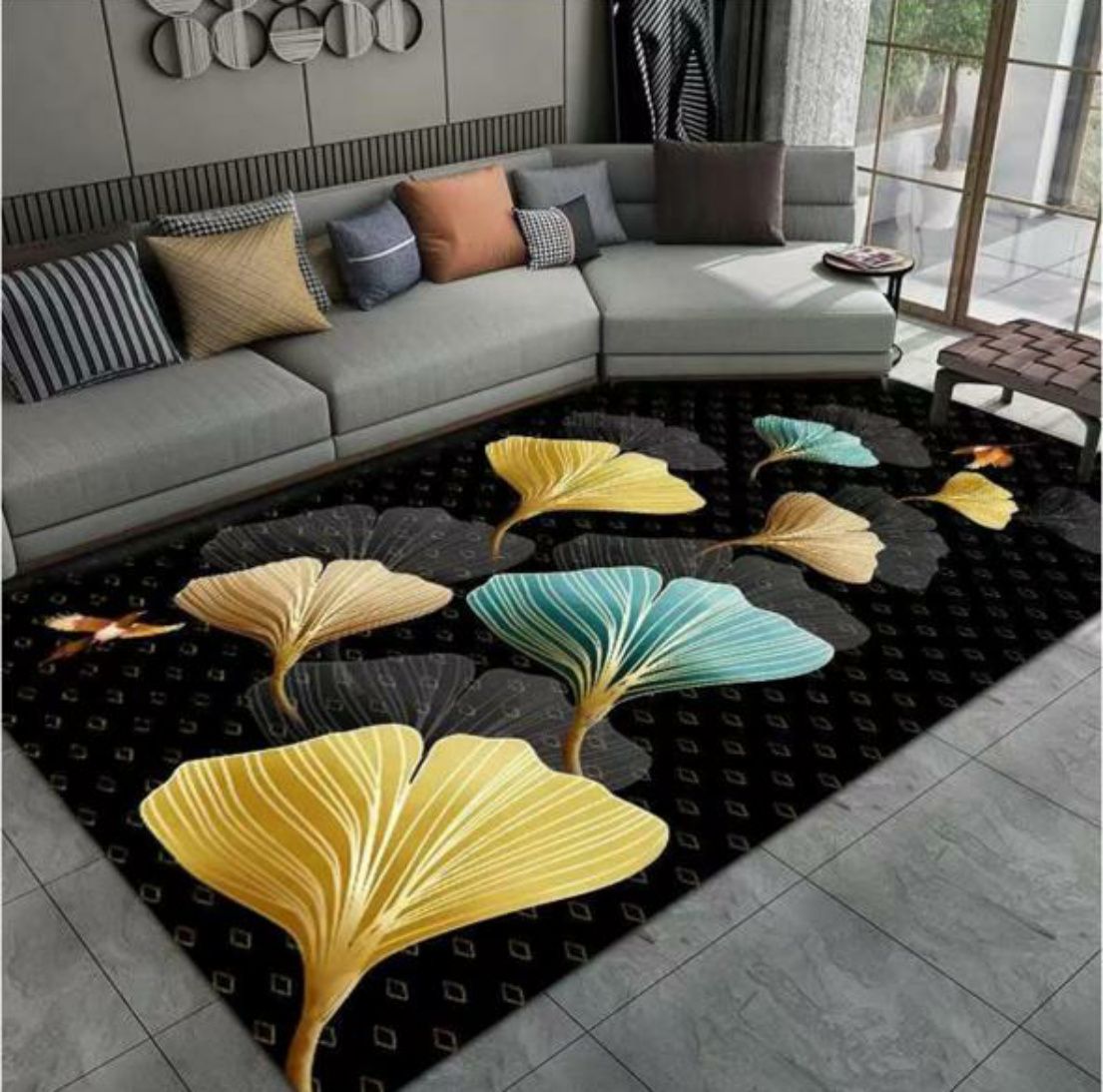 Dream World Modern 3D Geometric Design Area 22 Rug With Tieback & Hooks