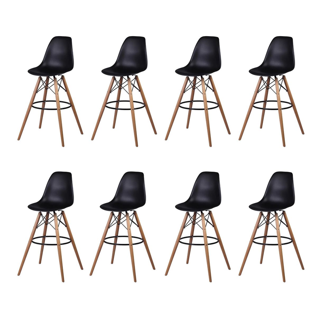 8 Pieces Of 25.5" Modern Style Eiffel Chair Counter Bar Stools Set - Black