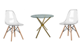 3 Piece Glass Table Gold Legs and Clear Wooden Leg Chairs