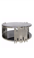Stylish Black Glass Round Center Coffee Table (Silver)