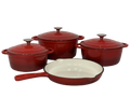 Pot set 7 Piece Cast Iron Grooved Lid Red