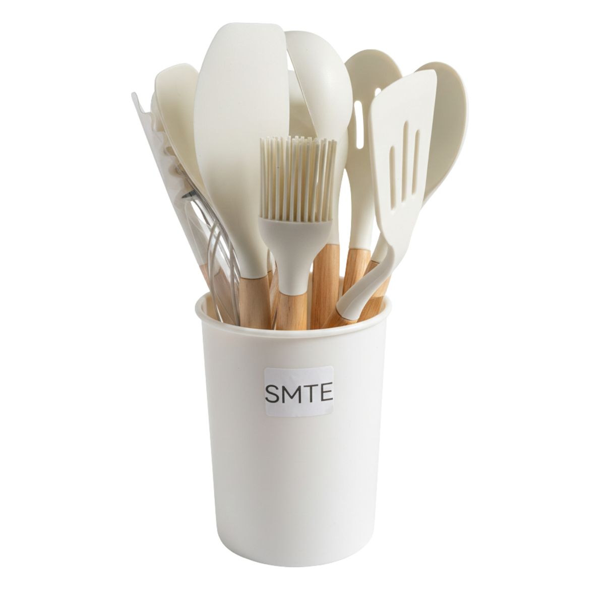SMTE - 12 Piece Silicone Kitchen Utensil Set with Holder - White