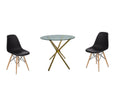 Proteas 3 Piece 80cm Glass Table Gold Legs and Wooden Leg Chairs
