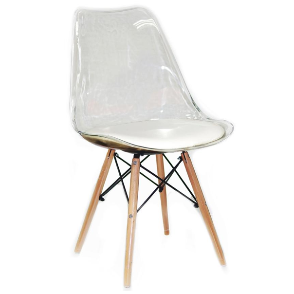 Transparent Padded Wooden Leg Chair - White