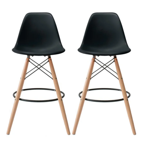 Set of 2 Modern Armless Counter / Bar Chairs - Black