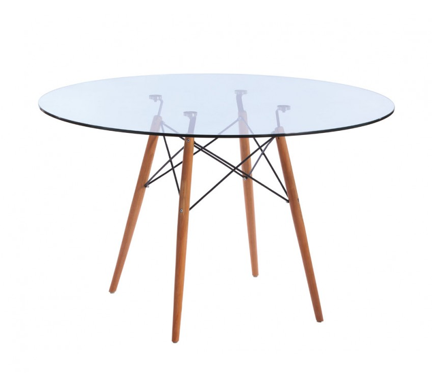 Round Glass wood legs Table 80cm