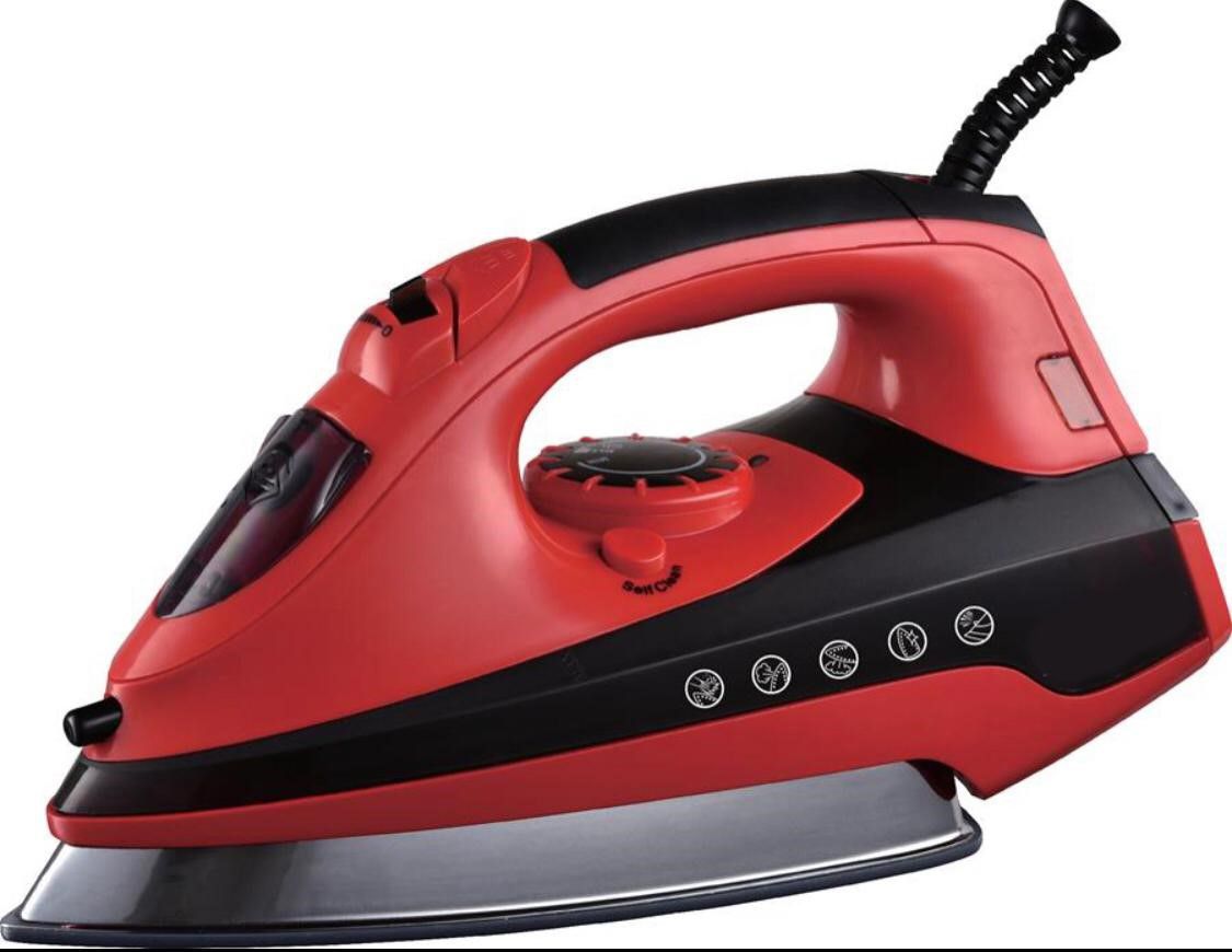 2000W Steam Iron - Vertical, Self Cleaning & Teflon Soleplate - Red/Black