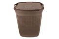 Two Tone PVC Mesh Weave Laundry Basket with Push-2-Lock Lid - Chocolate
