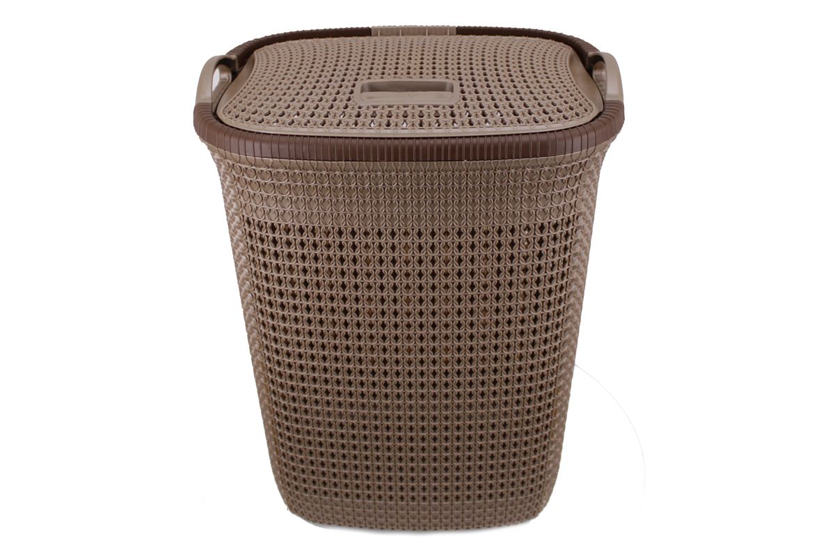 Two Tone PVC Mesh Weave Laundry Basket with Push-2-Lock Lid - Chocolate