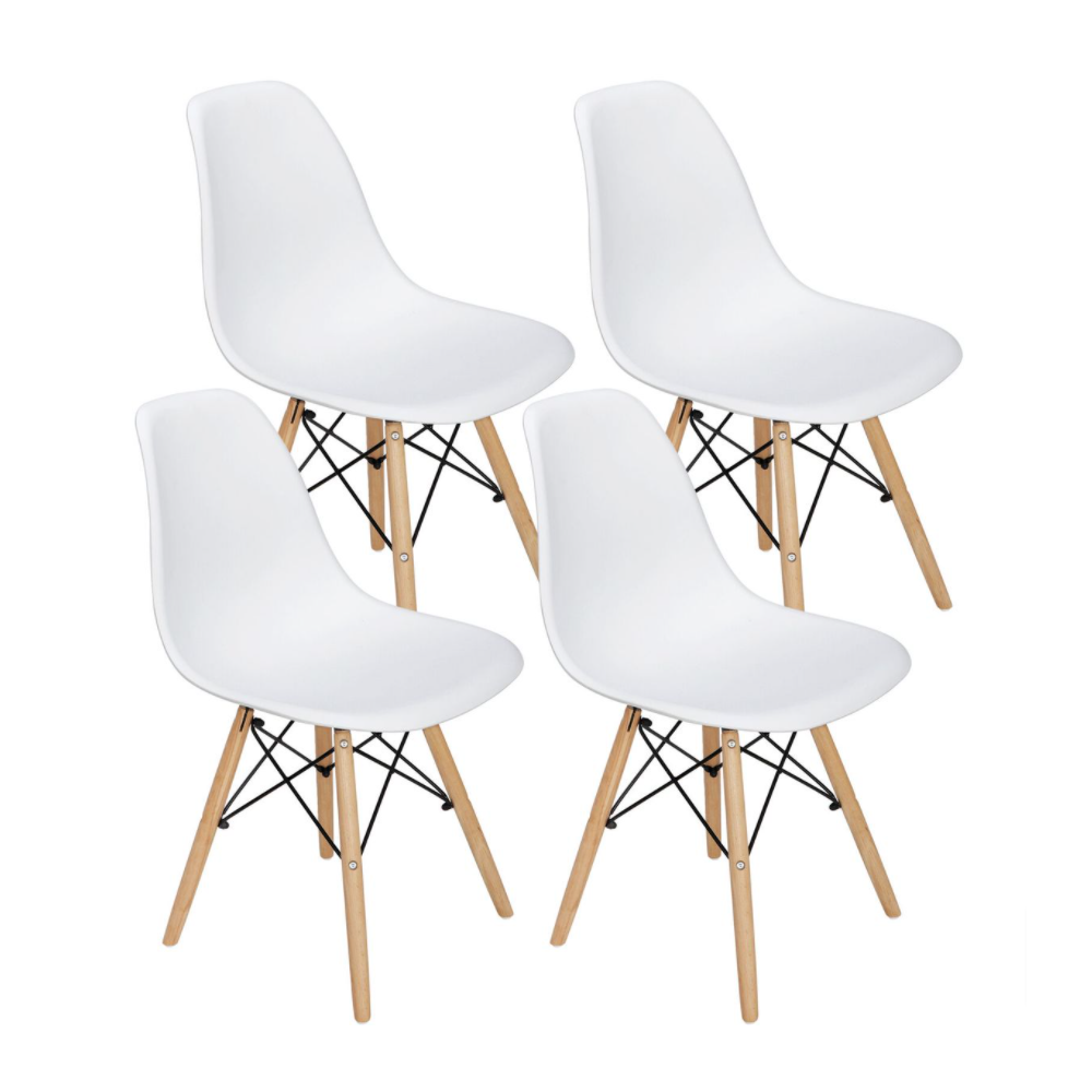 4 Piece White Wooden Leg Dining Chairs