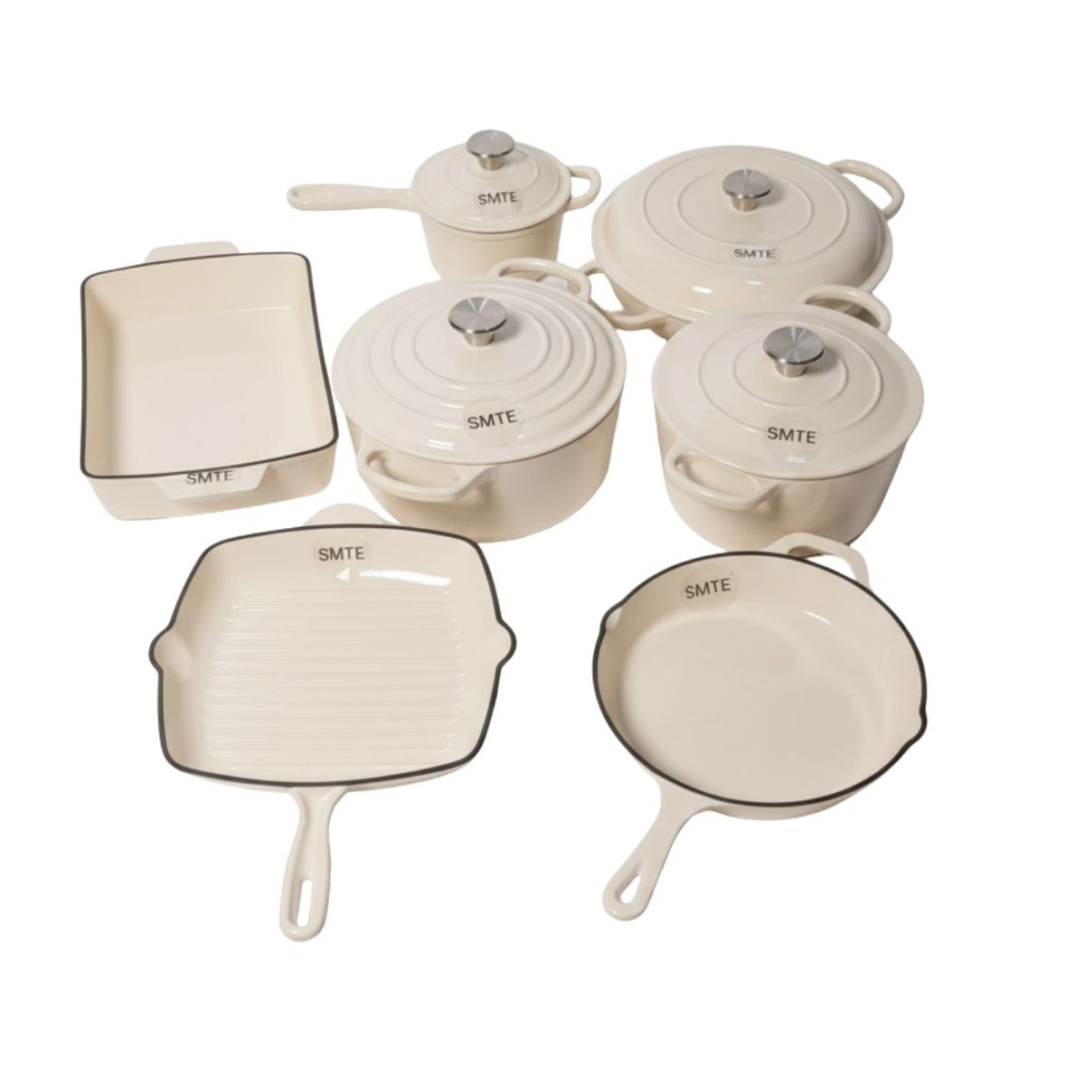 SMTE - 11 Piece Cast Iron Oven Cookware Set with Lids