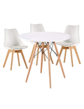 Modern Wooden Round Dining Table with 3 Set of Soft Padded Chairs Set-White