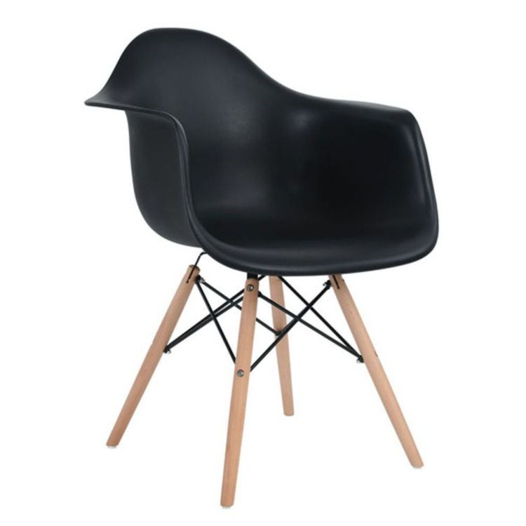 Replica Del Eames Eiffel - Arm Chair/Wood Leg - Black