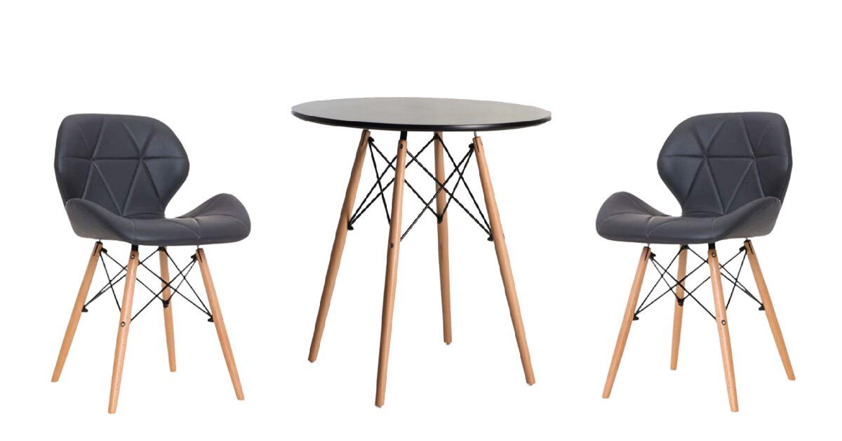 Modern Wooden Round Dining Table with 2 Soft Padded PU Leather Chairs