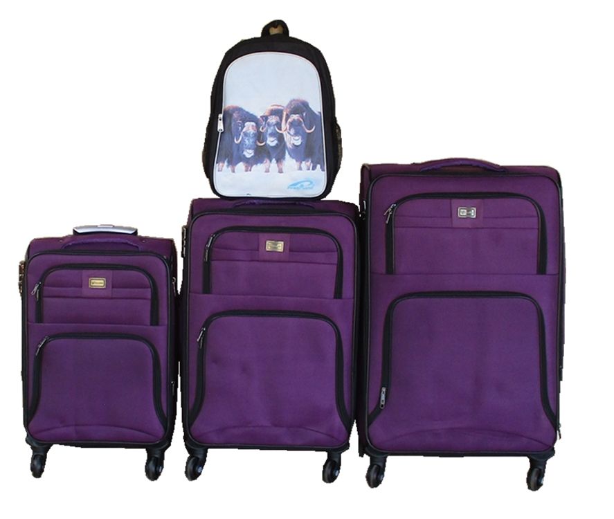 Purple 4-Piece Spinner Luggage Set with Backpack - Expandable & Lightweight