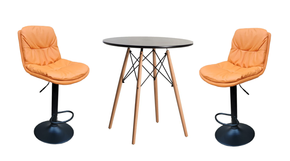 Soft Padded Perla Black Based Bar Stool and Table Set - Orange
