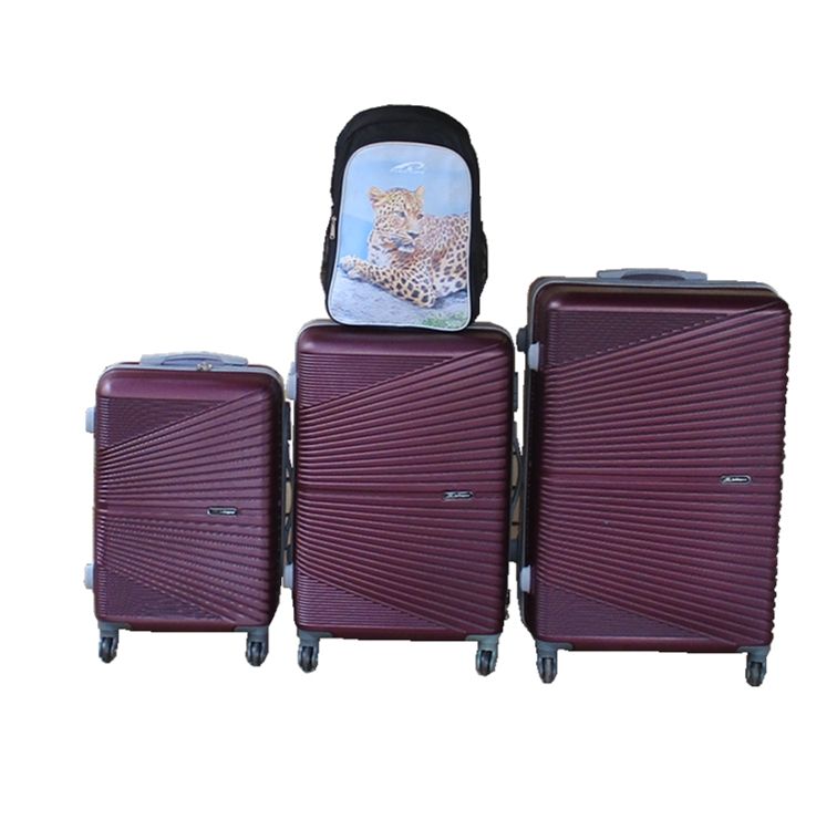 3-Piece ABS Hard Shell Luggage Set + Leopard Backpack - Purple