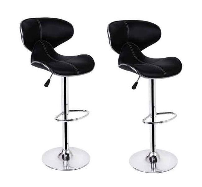 Bar Stools with Stylish Stitching Contrast - 2 Pack – Black / White Colours - Black