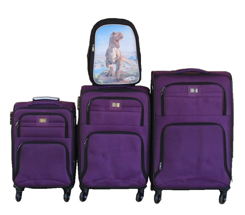 3-Piece Purple Spinner Luggage Set with T-Rex Dinosaur Backpack