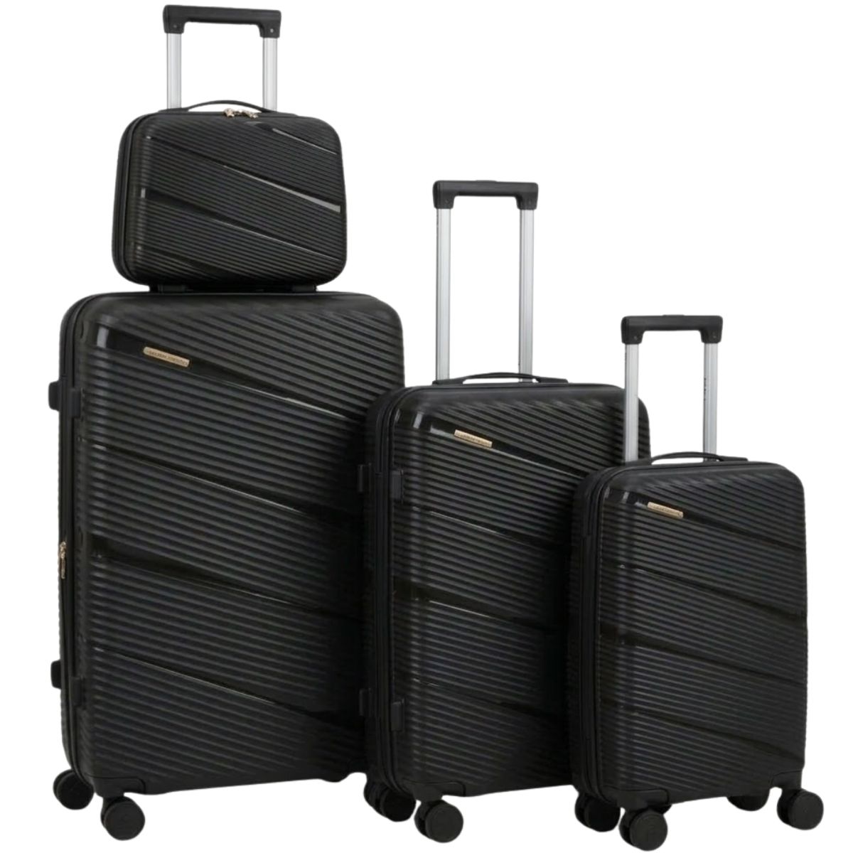 SMTE - 4 Piece Polypropylene Suitcase Set 8 Wheel Spinner Luggage - Black