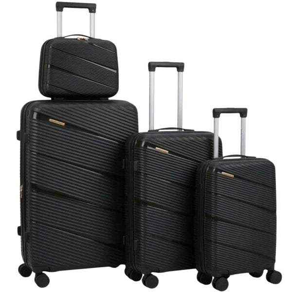 SMTE - 4 Piece Polypropylene Suitcase Set 8 Wheel Spinner Luggage - Black