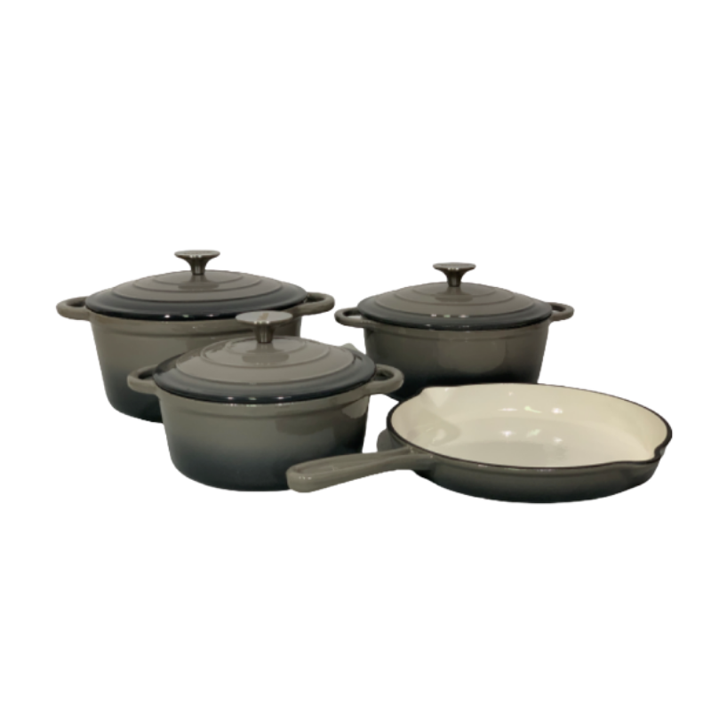 7 Piece Authentic Cast Iron Dutch Oven Cookware Pot Set - Grey